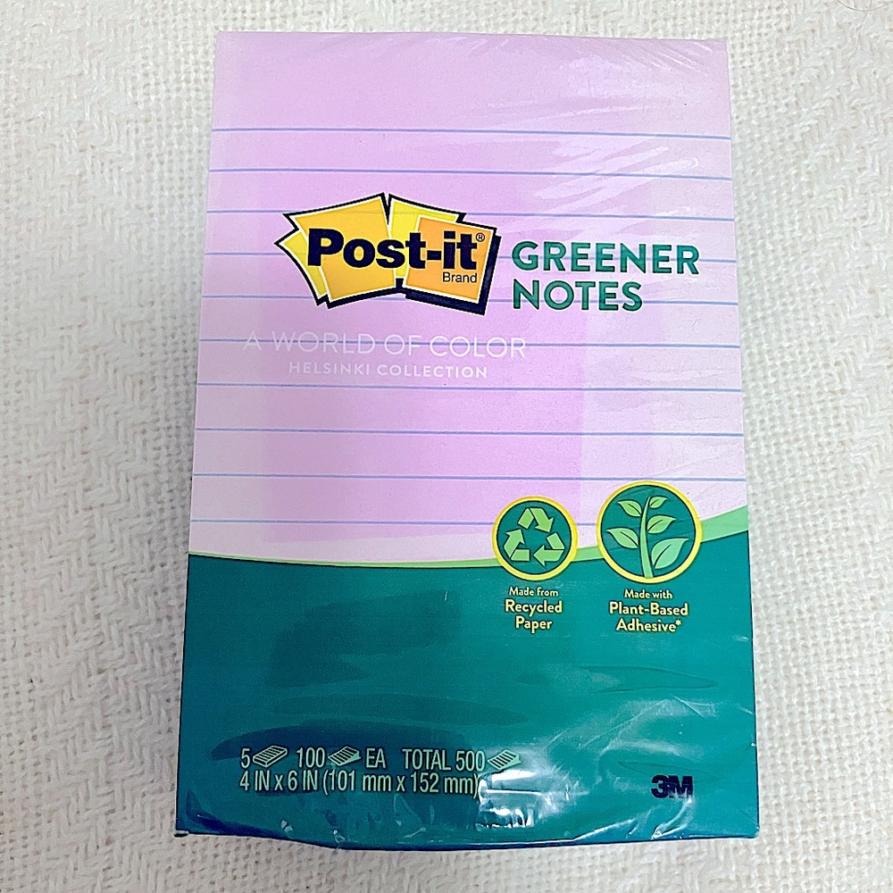 Post-it Greener Notes Lined 4”x 6”, 5 pads